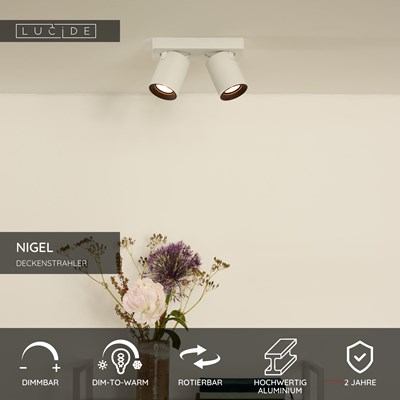 Lucide NIGEL - Deckenstrahler - LED Dim to warm - GU10 - 2x5W 2200K/3000K - Weiß